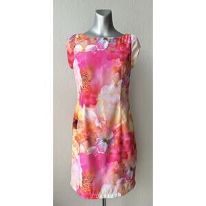 Liz Claiborne Dress Women's Size 4 Bright Pink Floral Sheath Fun Spring 90s Y2k